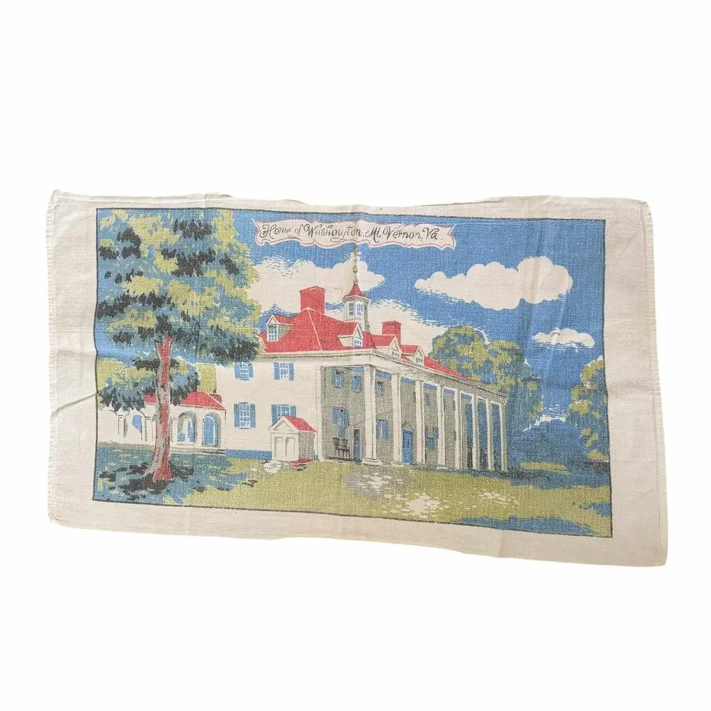 Vintage Kay Dee Linen Washington Mt. Vernon Tea Towel Souvenir